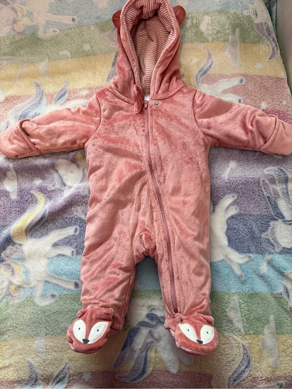 Carter's Fox Hooded Bunting Suit Pink Baby 3M